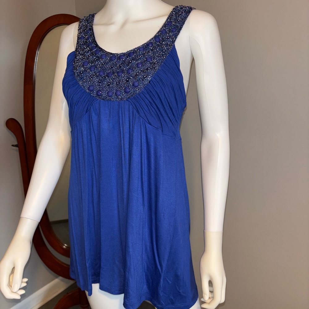 Soprano Blue Ruched Sleeveless Tank Top